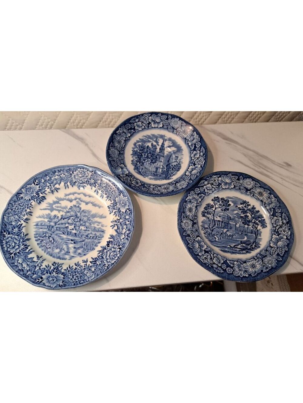 Vintage Set of 3 Blue & White Salem China Co /Liberty Blue Ironstone Saucers